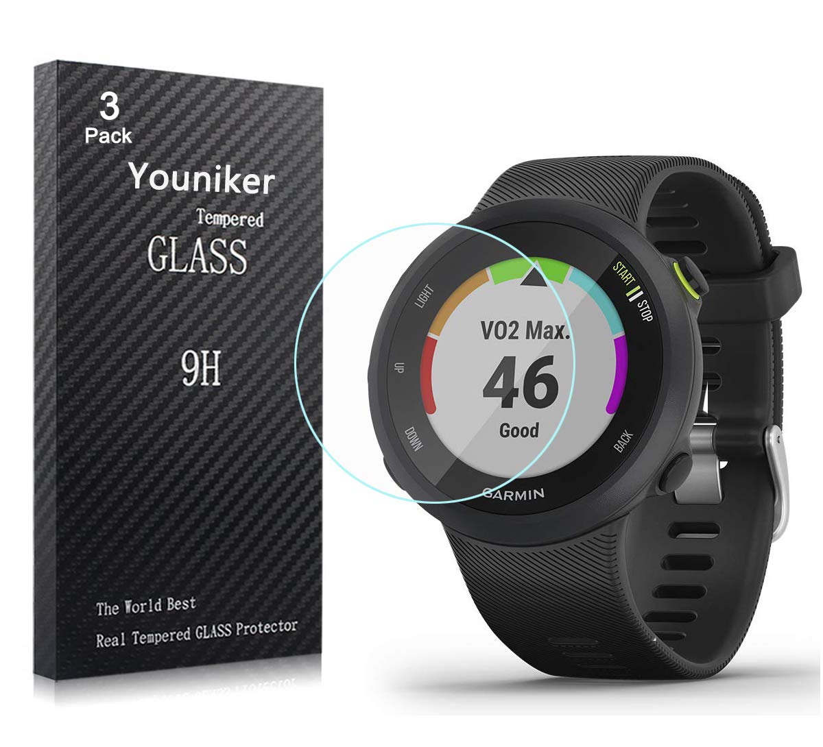Youniker 3 Pack for Garmin Forerunner 45 Screen Protectors Tempered Glass for Garmin Forerunner 45S Smart Watch Screen Protector Foils Glass Anti-Scratch Anti-Fingerprint Bubble Free