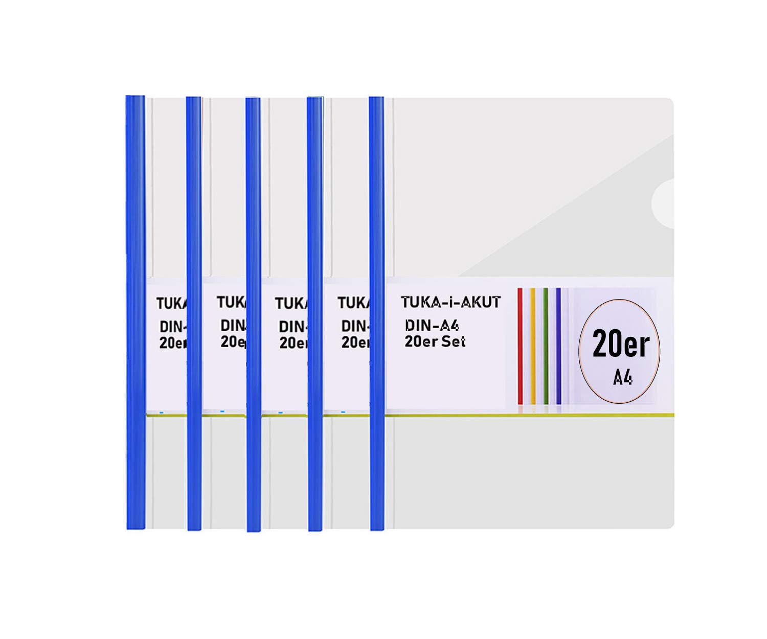 TUKA-i-AKUT 20pcs Clip Bar Files from PP Material, A4 Clear Report Cover Easy Clamping of Unpunched Documents, Clear Project Presentation Slide Binder Folders, 20er Set in Blue, TKD8040-20x