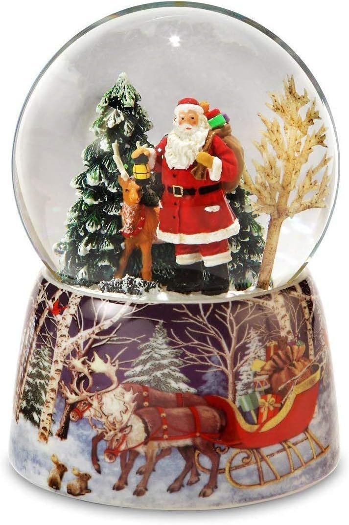 Snow Globes - The San Francisco Music Box Company Santa and Reindeer Christmas Snow Globe