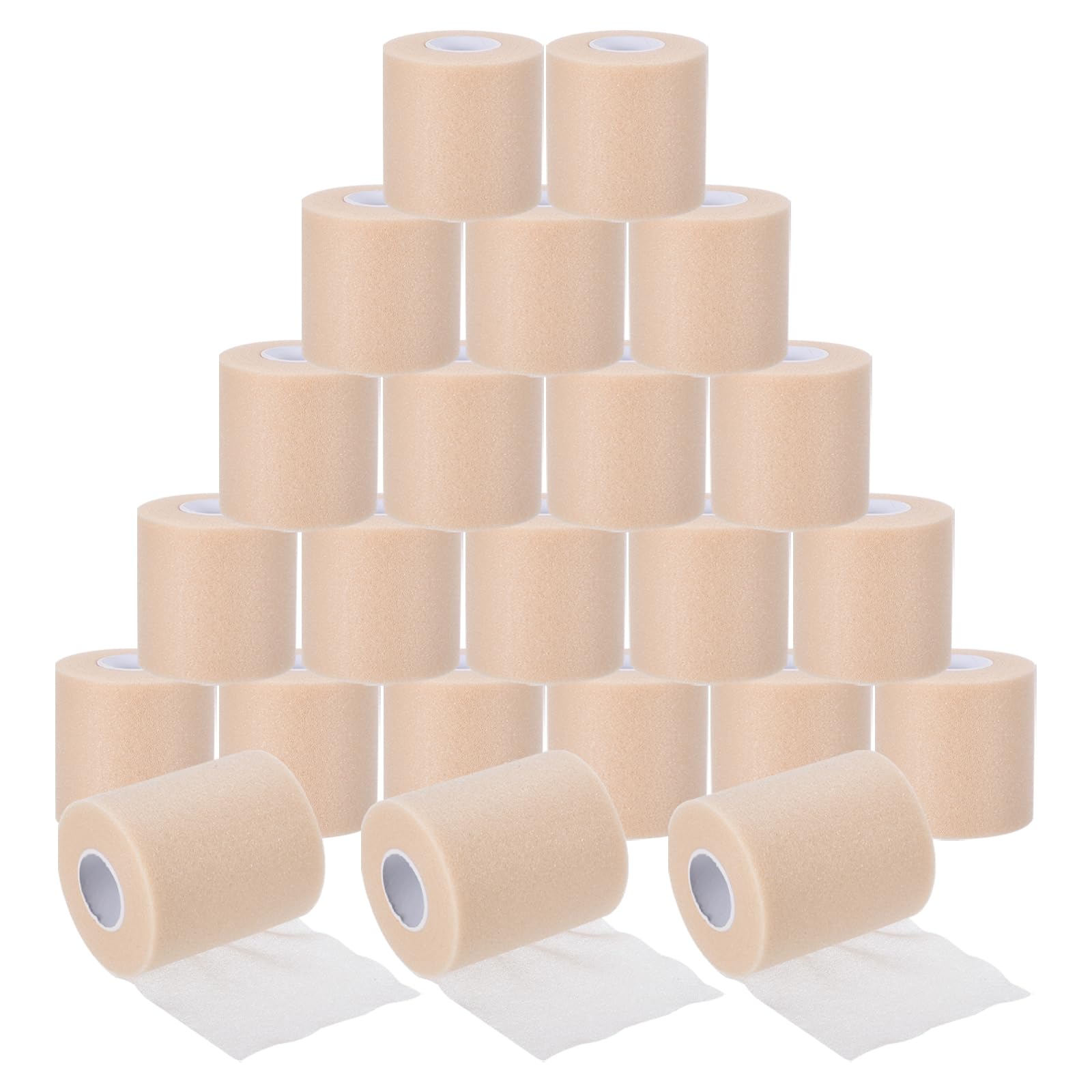 PATIKIL 24 Pack Foam Sports Pre-Wrap Athletic Tape Sports Elastic Wrap 30 Yard Breathable Bandage Rolls Tennis Racquet Grip Tape Cushion Wrap for Hair Ankles Wrist, Beige