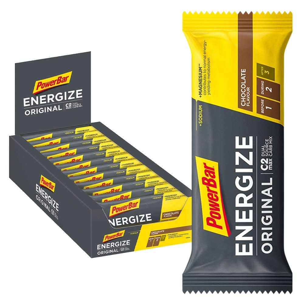 Powerbar Energize Original Chocolate 25x55g - High Carb Energy Bar + C2MAX Magnesium and Sodium