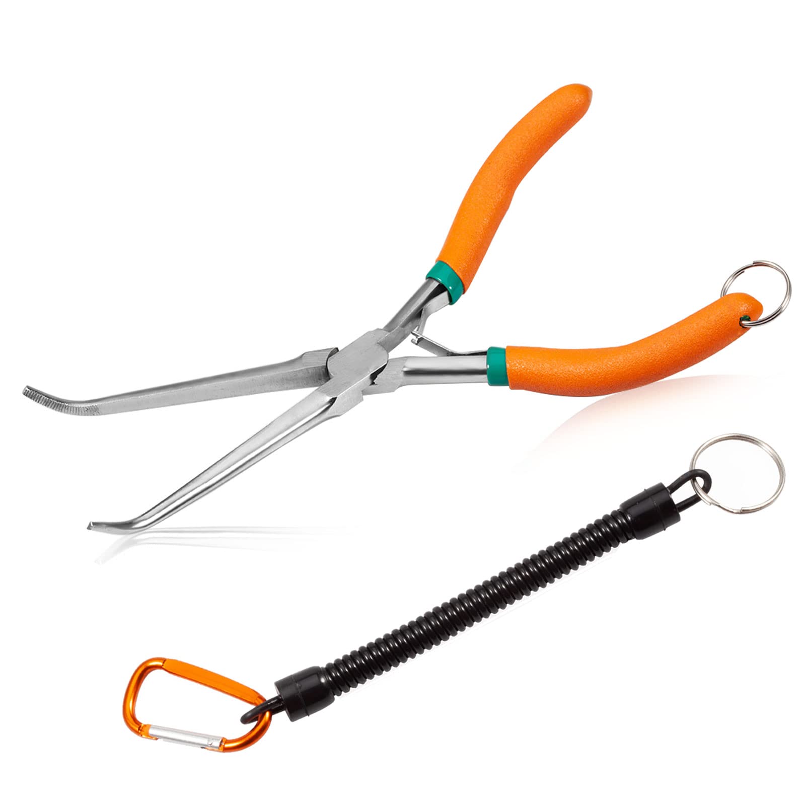 SPEEDWOX Long Reach Needle Nose Pliers 7 Inches with Teeth Mini Extra Long Nose Pliers for Hard to Reach Narrow Spaces Needle Remover Pliers with Anti-Loss Lanyard (Curved Tips, Curved Handle) — image 1