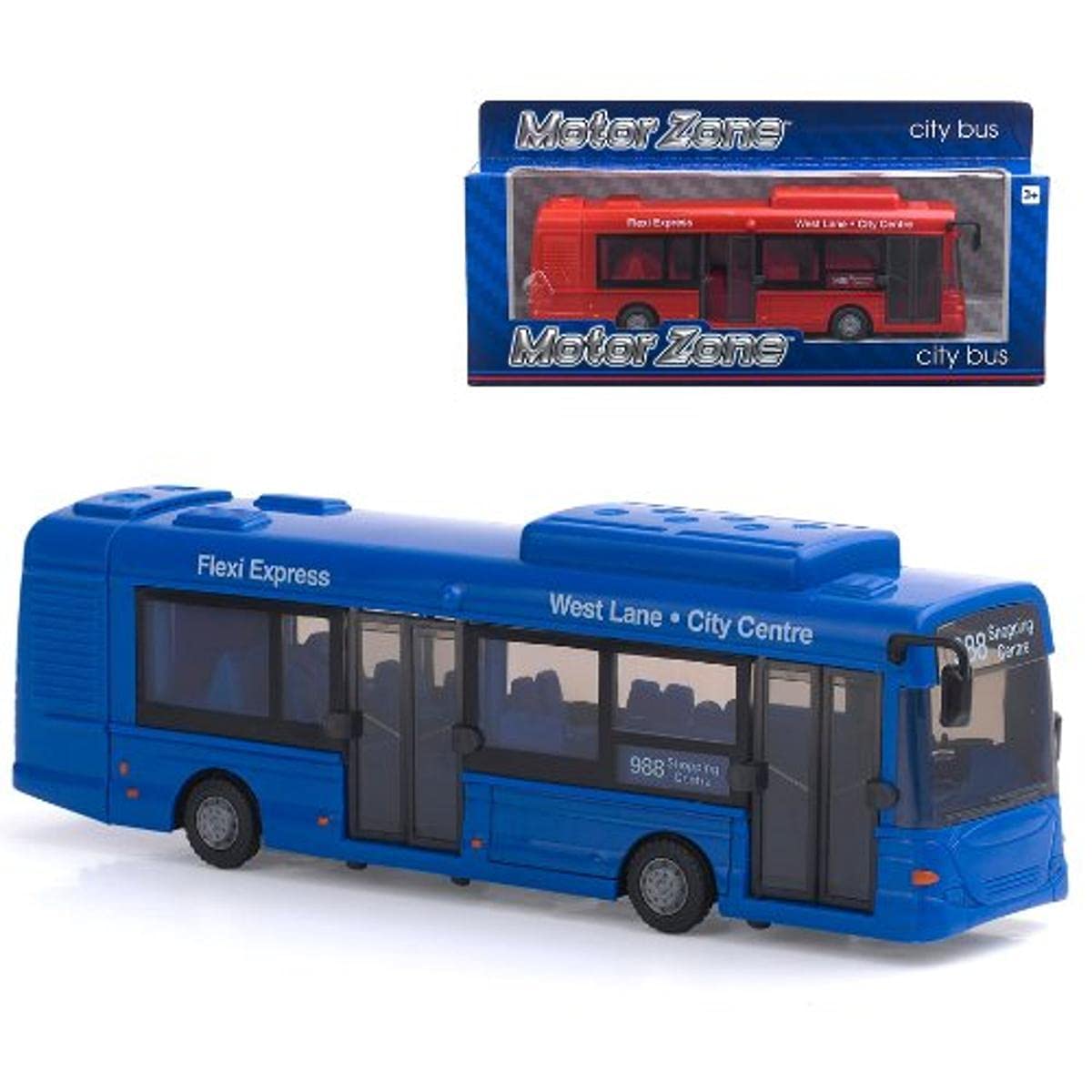 MOTOR ZONE from Peterkin | City Bus Toy Vehicle | 22cm Red / Blue / White diecast metal and plastic free wheeling bus | 1:48 Scale | Diecast Vehicles | Ages 3+