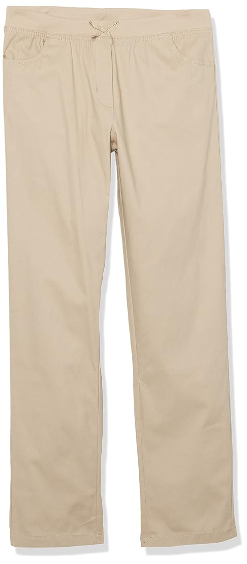 Nautica Girls' Little School Uniform Twill Skinny Pants, Comfortable Stretch Material, Wrinkle & Fade Resistant, Khaki Pull-On, 6X