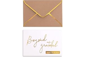 Gold Beyond Grateful Thank You Cards with Envelopes - 20 PK - Thank You Notes with Gold Foil Letterpress 4x6 Inches Blank Not