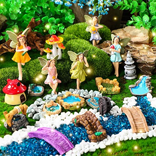 Photo 1 of 19 Pcs Garden Accessories Miniatures Fairies Gnome Figures Resin Garden Mushroom House Figures Fake Pond Lawn Bridge Figurines Terrarium Ornaments Garden Decoration for Outside (Angel)