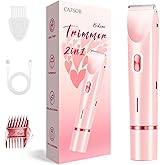 CAFSOB Bikini Trimmer for Women, 2 in 1 Electric Razors for Women, Dermave Bikini Shaver, IPX7 Waterproof & Easy Cleaning, Ceramic Blade, 120 Min Cordless Runtime, Ultra Low Silent (Pink).
