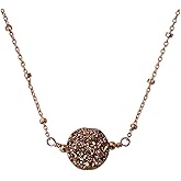 Designed By Stacey Handmade Rose Gold Druzy Necklace, Pink Geode Gemstone Pendant, Rose Gold-Filled Satellite Chain, Dainty Jewelry Gifts for Her, Mother's Day, Birthday, 16 to 18" Adjustable Length