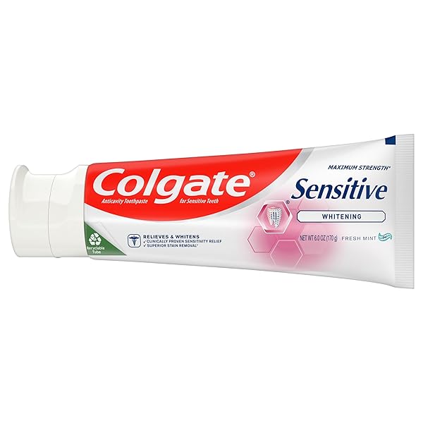 COLGATE WHITENING TOOTHPASTE FOR SENSITIVE TEETH, ENAMEL REPAIR AND CAVITY PROTECTION, FRESH MINT GEL, 6 OZ (PACK OF 3)