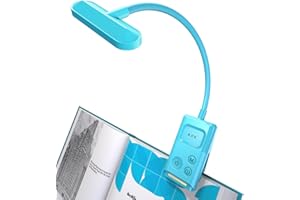 AXX Clip on Book Light for Bed, Rechargeable Reading Lamp for Kids, 1000mAh Battery Operated, 30/60 Minutes Timer, Lighting Accessories for Travel Car at Night - Misty Blue