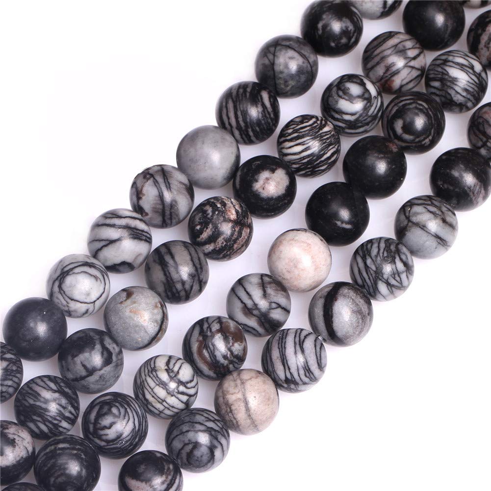 SHGbeads 10mm Black Web Webbed Picasso Jasper Semi Precious Gemstone Round Loose Beads for Jewellery Making DIY Handmade Craft Supplies 15"