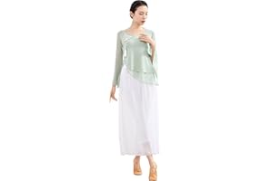 Angcoco Women's Chinese Knot Button Decor V-Neck Side Slit Dance Top