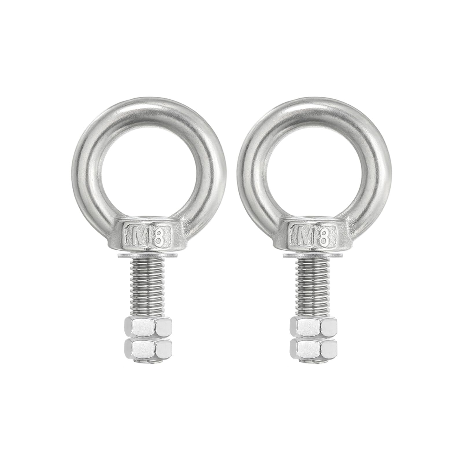 PATIKIL Lifting Shoulder Eye Bolts, 2 Pack M8x40 304 Stainless Steel Eye Bolts Threaded Screw Eyebolt Shoulder Ring with Double Nuts Fixed for Lifting Hanging