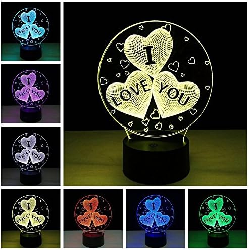 3D Desk Lamp 7 Colors Change with Remote Control Romantic LED Night Light Decoration Lights For Christmas, Wedding, Valentine, Birthday Gift ,Anniversary Gifts (I Love You)