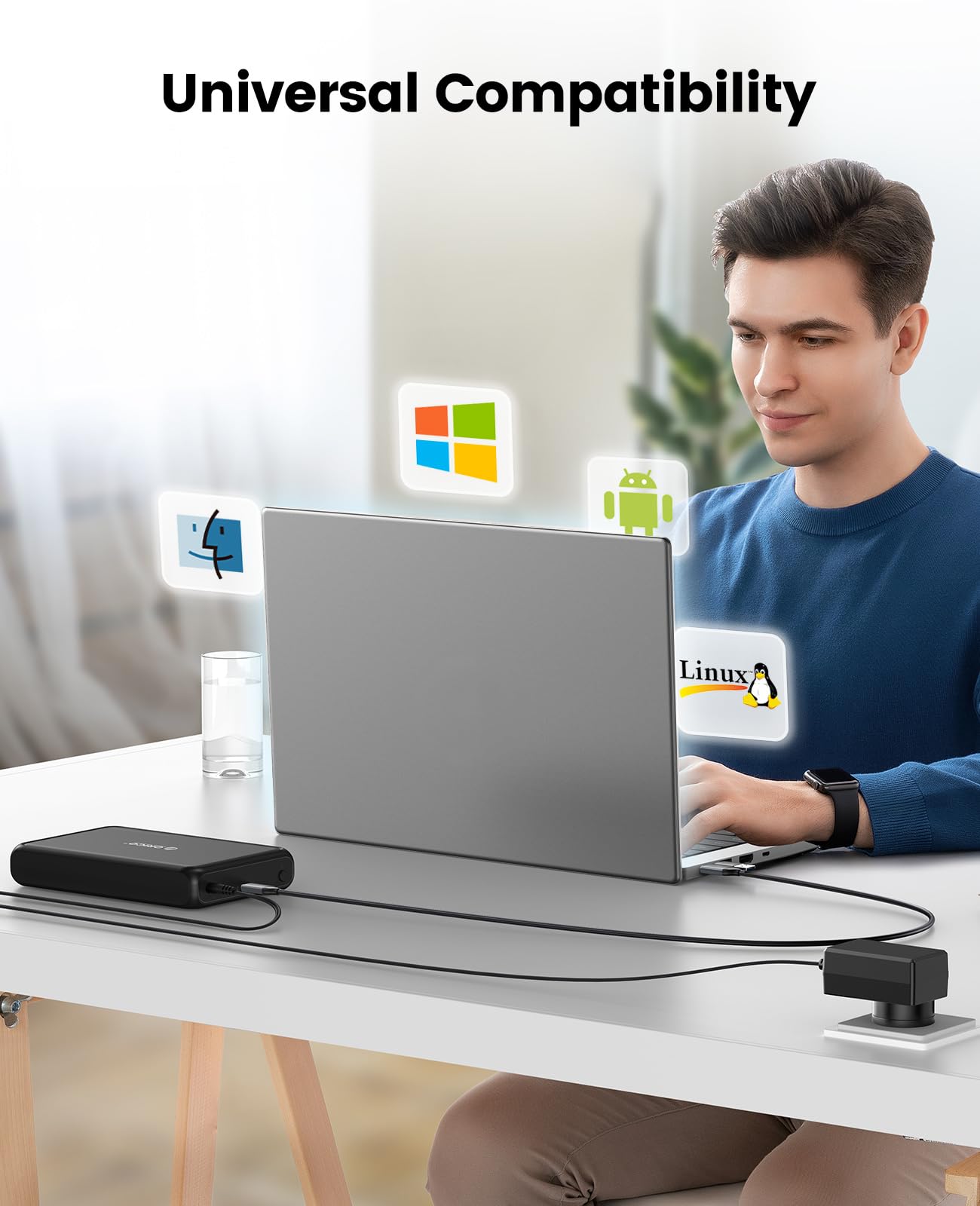 ORICO Festplattengehäuse 3.5 Zoll USB C 5Gbps Externes HDD Gehäuse für 2,5"/ 3,5" SATA HDD und SSD Maximal 20 TB, Unterstützt UASP, 12 V/2A Netzteil ABS (DDL35C3-Schwarz) 7