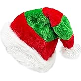 YTAONS Christmas Elf Hat, Santa Hat for Adult Women Man Red & Green Stripe Large Plush with Lining for Party Supplies Gift