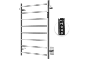 P&Bhusri Heated Towel Rack for Bathroom,Wall Mounted Electric Towel Rack with Timer and LED Indicator, 8-Bar Towel Warmer, Stainless Steel Brushed, Hard-Wired/Plug-in