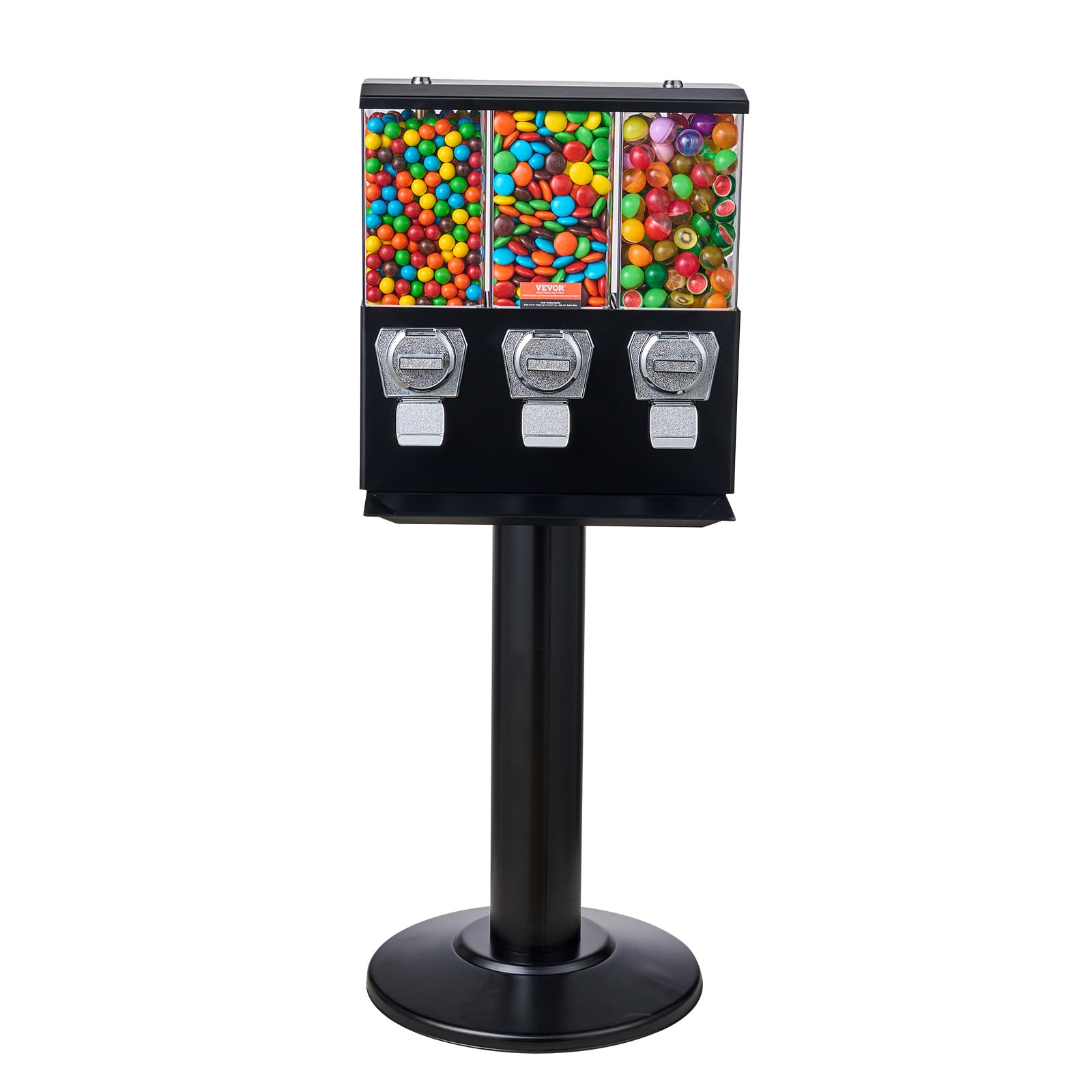 Photo 1 of VEVOR Candy Vending Machine, Triple Compartment Candy Dispenser, Commercial Gumball and Candy Machine for Business with Iron Stand, Coin Operated Gumball Bank for Toy Capsules Bouncy Balls Candy
