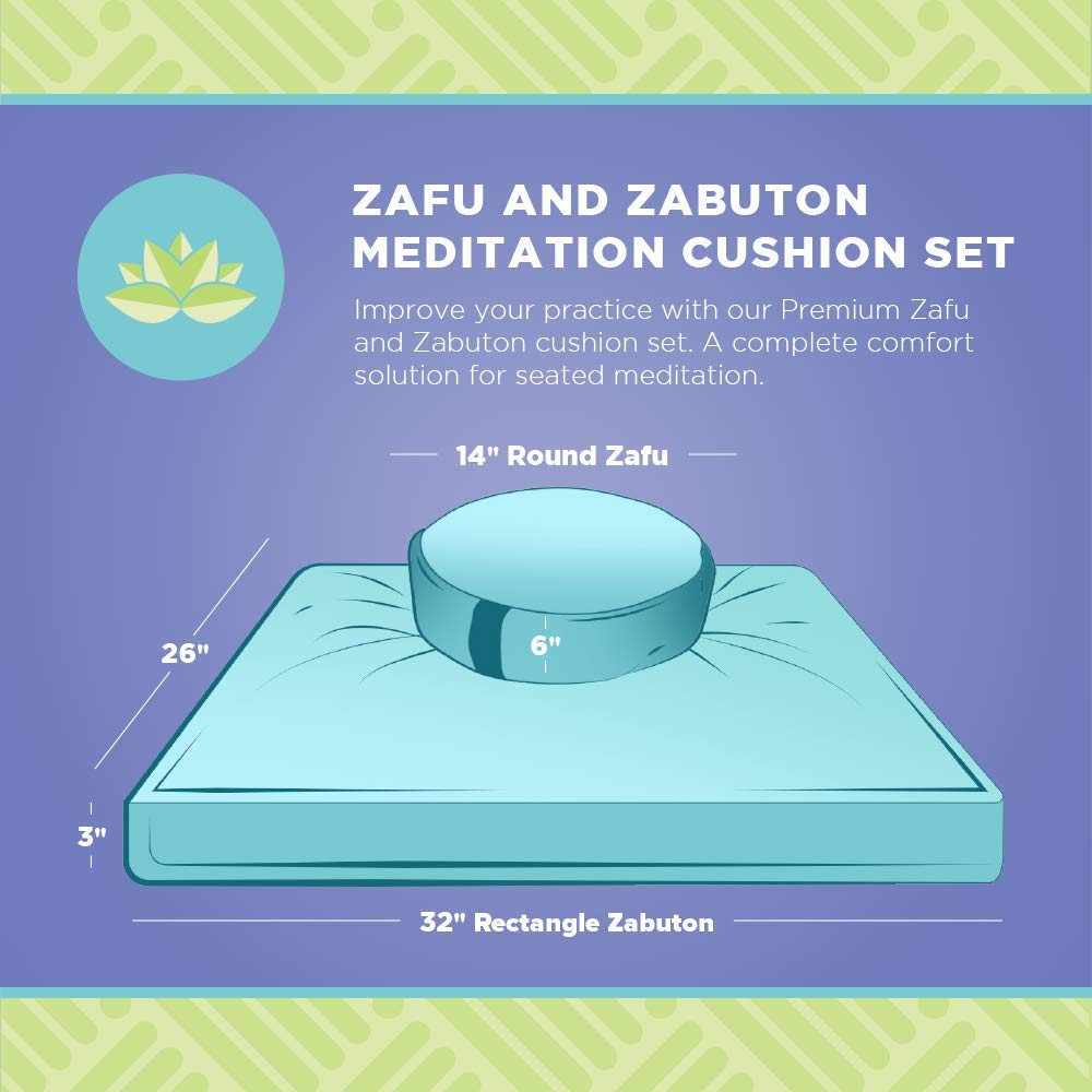 Bean Products Meditation Cushion Set - Zafu and Zabuton Meditation Pillows for Sitting on Floor, Yoga Cushion, Cotton Yoga Pillow, Zen Kneeling Prayer Pad- Made in USA - Round, Earth - Image 2