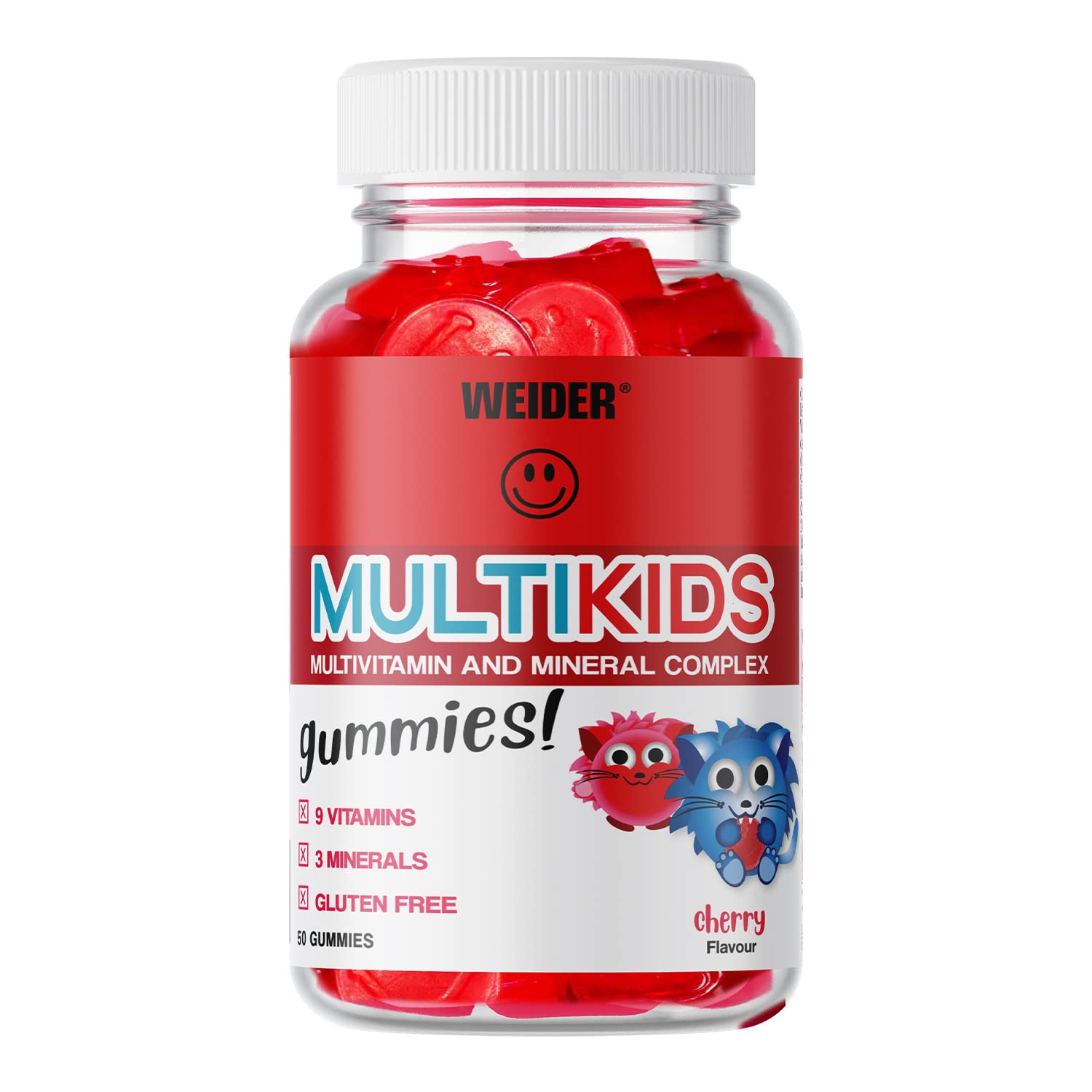 Weider Multikids Gummies - Vitamins for Kids - no Added Sugar - Child Friendly Texture and dose of 9 Vitamins and 3 Minerals - 50 Gummies