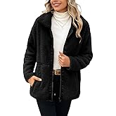 Dugcew Women's Fleece Zip Up Sherpa Jacket Casual Stand Collar Patchwork Quilted Teddy Coat with Pockets