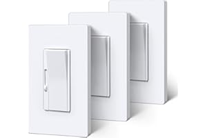 BESTTEN Super Slim Dimmer Light Switch, Quiet Rocker, Max 300W LED, CFL, 600W Incandescent, Single Pole or 3 Way Dimmable Switch with Screwless Wallplate, ETL Listed, 3 Pack, White