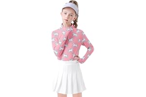 Soneven Girls Long Sleeve Golf Polo Shirts Quick Dry UPF50+ Equestrian Tennis Tops with Thumb Holes for Age 5-16 Years