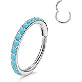 TupMi Titanium Nose Rings Hoops 20G Septum Clicker for Women Men Turquoise Hinged Segment Cartilage Lip Helix Septum Ring Nose Piercing Jewelry 6/8/10mm