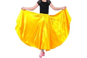 BACKGARDEN Girls Stretched Shiny Satin Flowy Long Skirt for Belly Dance Flamenco