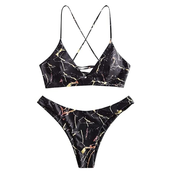 sunflower print lace up back bikini set