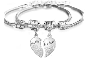 YEEQIN 2PCs Matching Heart Mother Daughter Bracelets Mother Daughter Jewelry Set Gift for Mom or Daughter