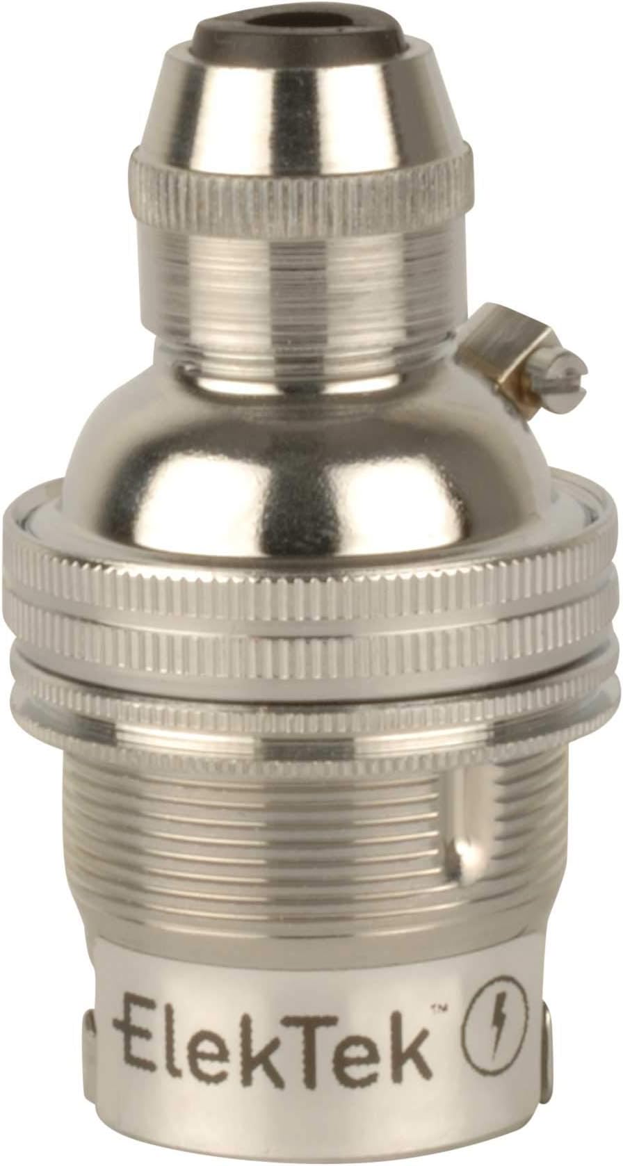 ElekTekB22 BC Bayonet Chrome Plated Brass Cord Grip Ceiling Pendant Unswitched Lamp Light Bulb Holder with Shade Ring - For use with Ceiling Rose and Lighting Flex (7mm Max. Dia.) - Made in UK