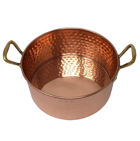 ShalinIndia Copper Cookware Pot with Brass Handles Indian Kitchen Utensil Hand Hammered Capacity 2100 Ml