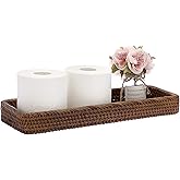 Sumnacon 16 Inch Rattan Bathroom Vanity Tray - Decorative Wicker Toilet Tank Tray for Paper Hand Towel,Vintage Storage Basket Bin for Bathroom Kitchen Toilet Tank Vanity Countertop Table Shelf,Brown