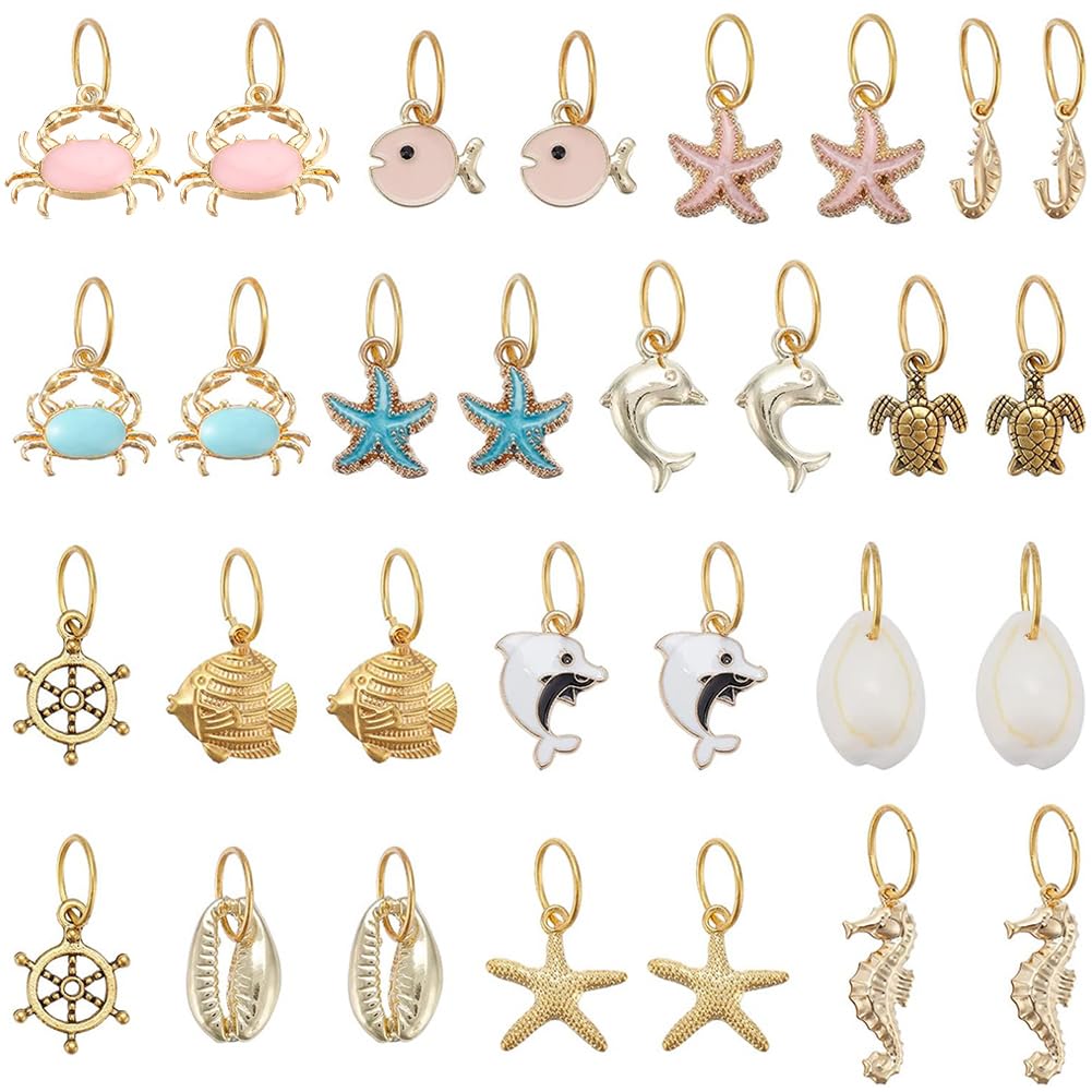 NBEADS 30 Pcs Ocean Theme Stitch Markers, Alloy Enamel Crochet Stitch Marker Charms Locking Stitch Marker Ocean Hair Rings Jewelry Pendant for Knitting Weaving Sewing Accessories Handmade Jewelry