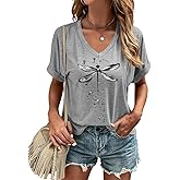 Womens Flowers V Neck Shirt Vintage Boho Floral Wildflowers Graphic Tees Casual Cottagecore Short Sleeve T Shirts