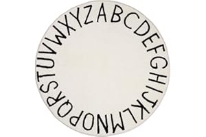 SHACOS Ultra Soft Round ABC Rug 4 Ft Alphabet Rug for Kids Room Play Rug Baby Nursery Rug Educational Playroom Carpet Classroom Rug (4 ft, Beige)