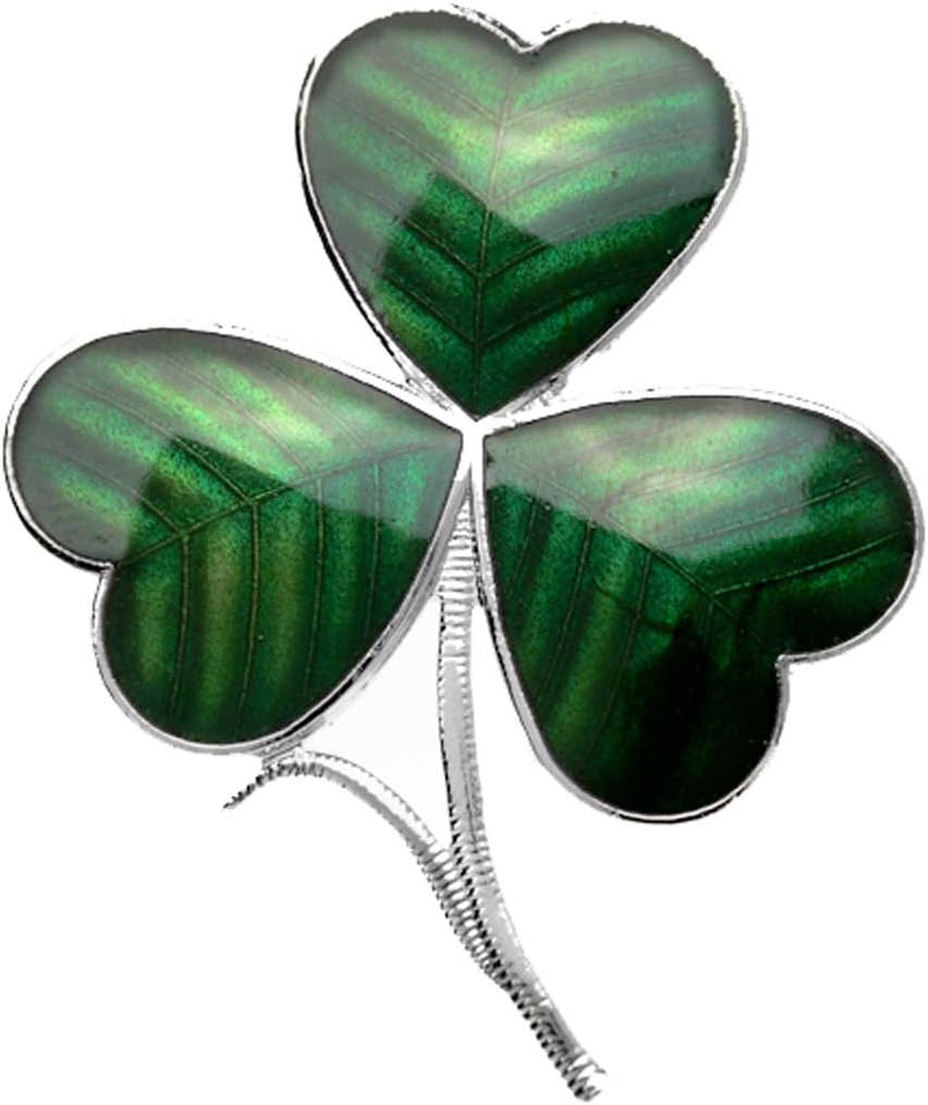 Green Enamel Shamrock Brooch in Gift Box