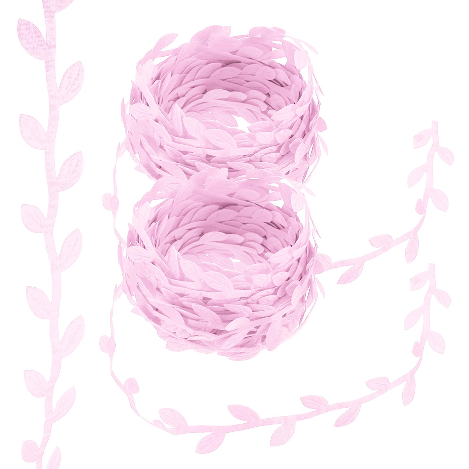 PATIKIL 22 Yards Pink Leaf Ribbon, Leaves Trim Rope Artificial Leaf String for Christmas Wreath Making Gift Wrapping Wedding Decoration, Style 8