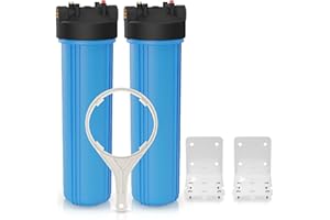 Max Water 20x4.5 Whole House Water Filter Housing, Heavy Duty Big Filter Blue Housing w/Pressure Release, Wrench and Bracket, 1" NPT, 20 Inch, Pack of 2