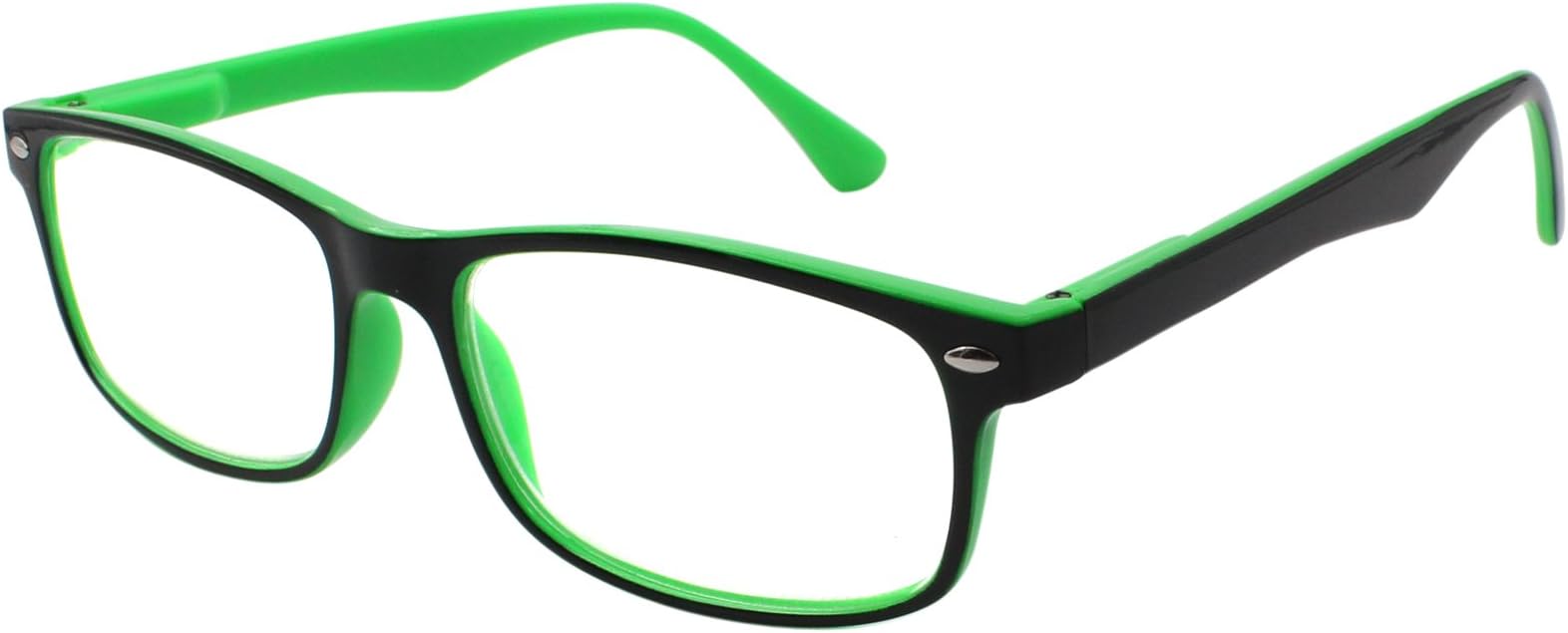 TBOC Reading Glasses Eyeglasses Eyewear – Bicolor Green and Black Frame +2.50 Optical Power Presbyopia Eye Strain Vision Plain Lenses Men Women Unisex Design Light Spectacles PC Computer Screen Phone