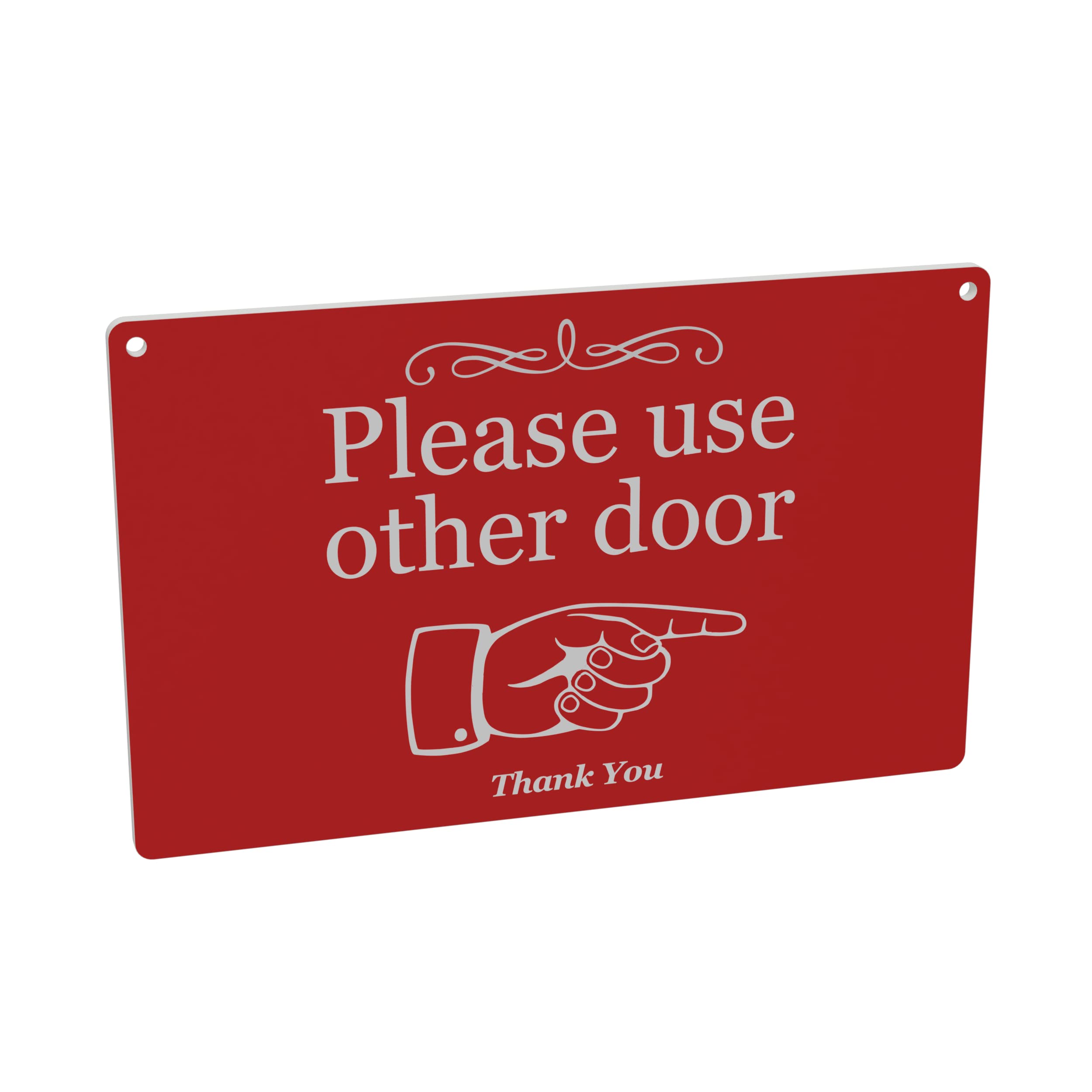 Reversible 'Please use other door' Sign - Double Sided, Arrow, Door Hanging, Hand Illustration Pointing in the direction left or right (Red)