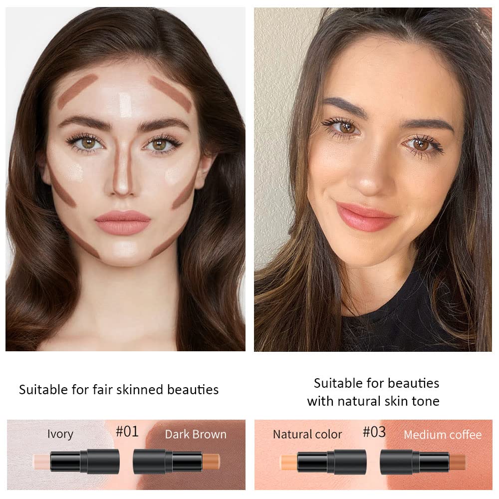 KARNAR 4 Colors Cream Contour Sticks Makeup Kit, Primer Face Highlighter Contouring for Beginners, Highlight and Contour Kit, Cream Concealer Makeup Blur Stick, Primer Face Corrector 1#,3#