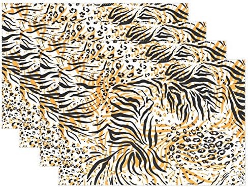 Ethel Ernest Tiger Skin Seamless Pattern Heat-resistant Placemats, Polyester Tablemat Place Mat for Kitchen Dining Room Set of 4