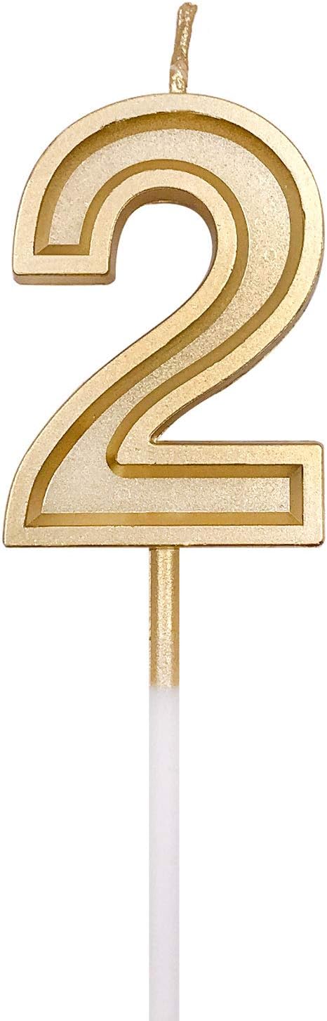 MAGICMAI Gold Glitter Birthday Numeral Candles Number 2 Cake Topper Decoration for Birthday, Baby Shower, Anniversary Wedding Party Decorations