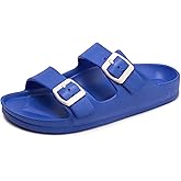 FUNKYMONKEY Women's Comfort Slides Double Buckle Adjustable EVA Flat Sandals