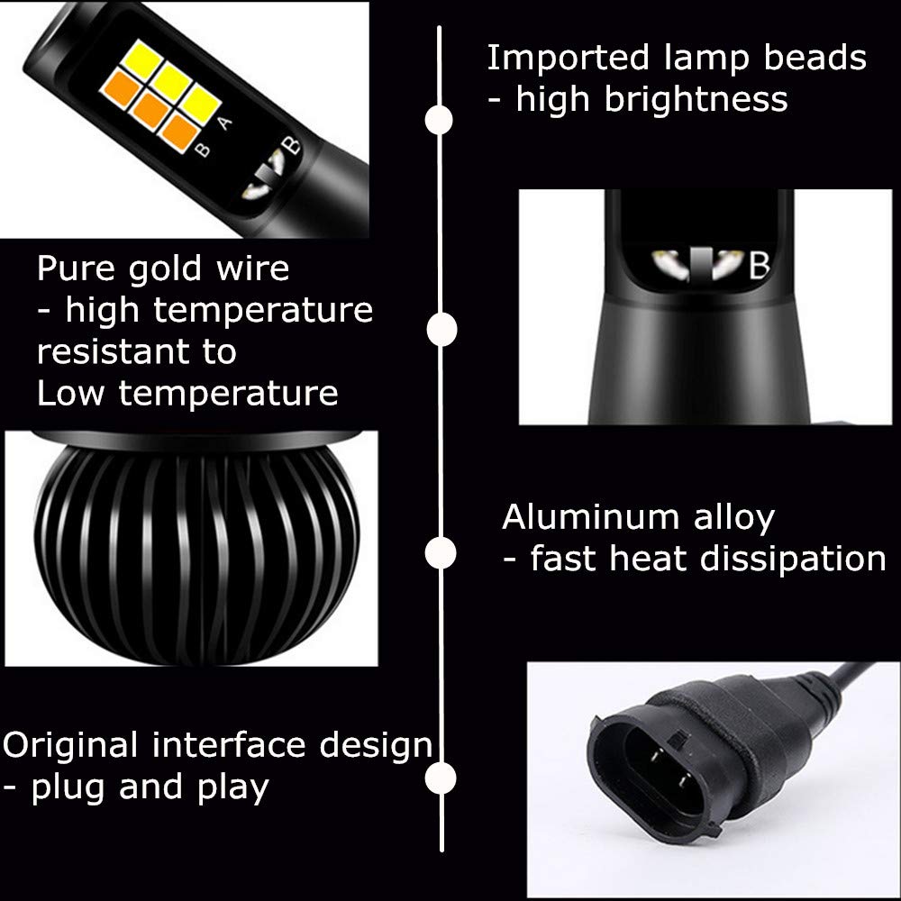 LED Fog Light Bulb, Hight power LED Dual Color in One esigh white and yellow Switch Freely for H11/H8/H9 (pack of 2)