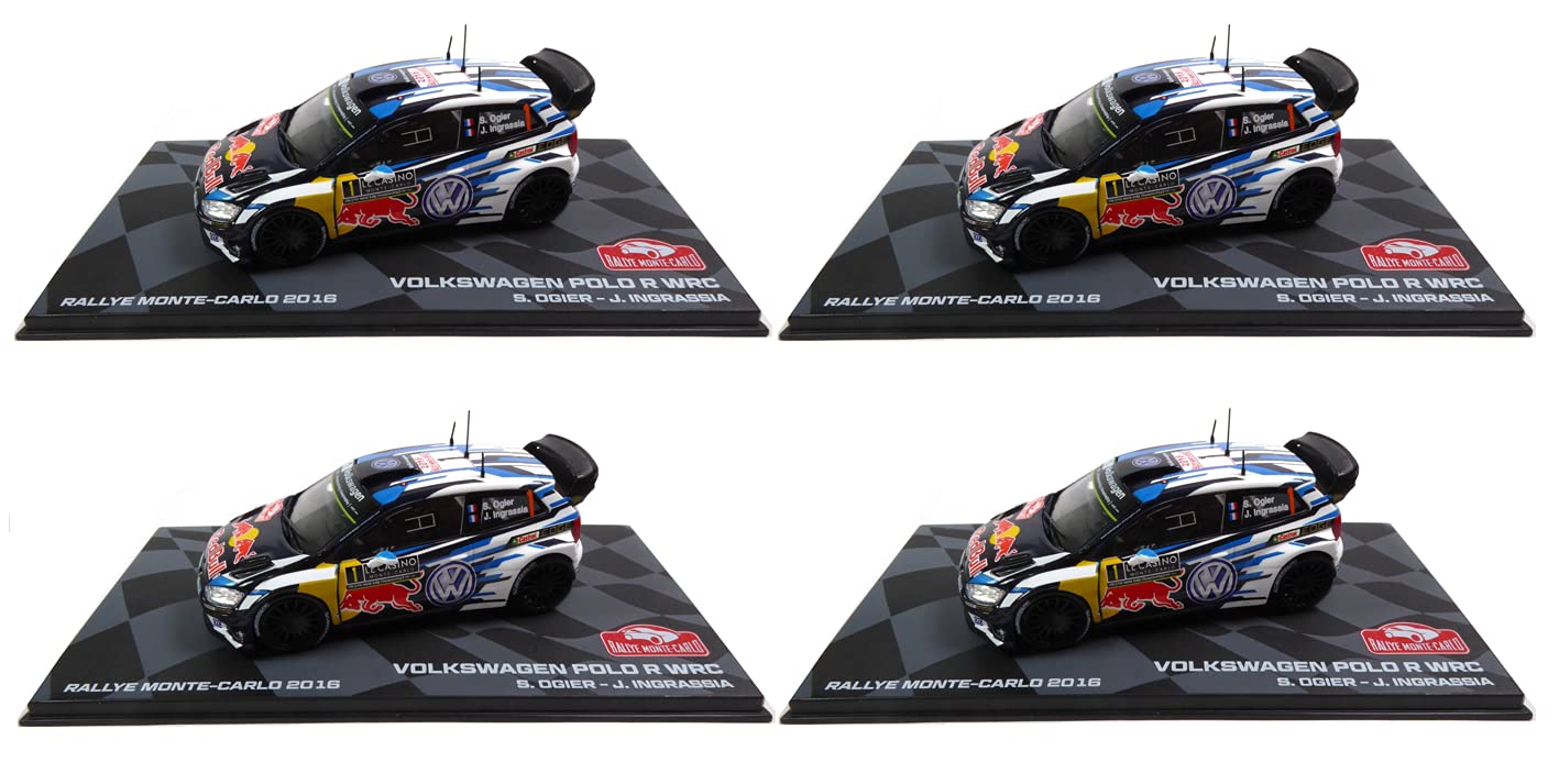 Eaglemoss Set of 4 identical miniature cars: Polo R WRC Winner 2016 Monte Carlo Ogier 1/43 Ixo (4xBR1)