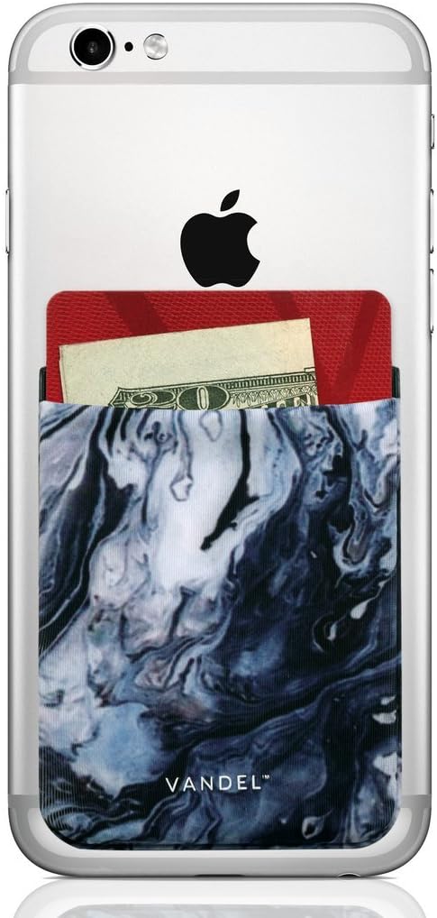 Vandel Pocket: Stick On Fabric Cell Phone Wallet | Credit Card Holder for Back of Smartphone Case | Stretchy Fabric Adhesive Sleeve Compatible with All Devices | Blue Swirl