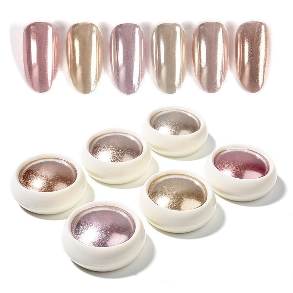 Chrome Nail Powder Set,6 Boxes Nail Art Metallic Mirror Effect Powder,Shiny Nail Glitter Powder for Nail Art Gel Polish Design Decoration (Nail Powder F)